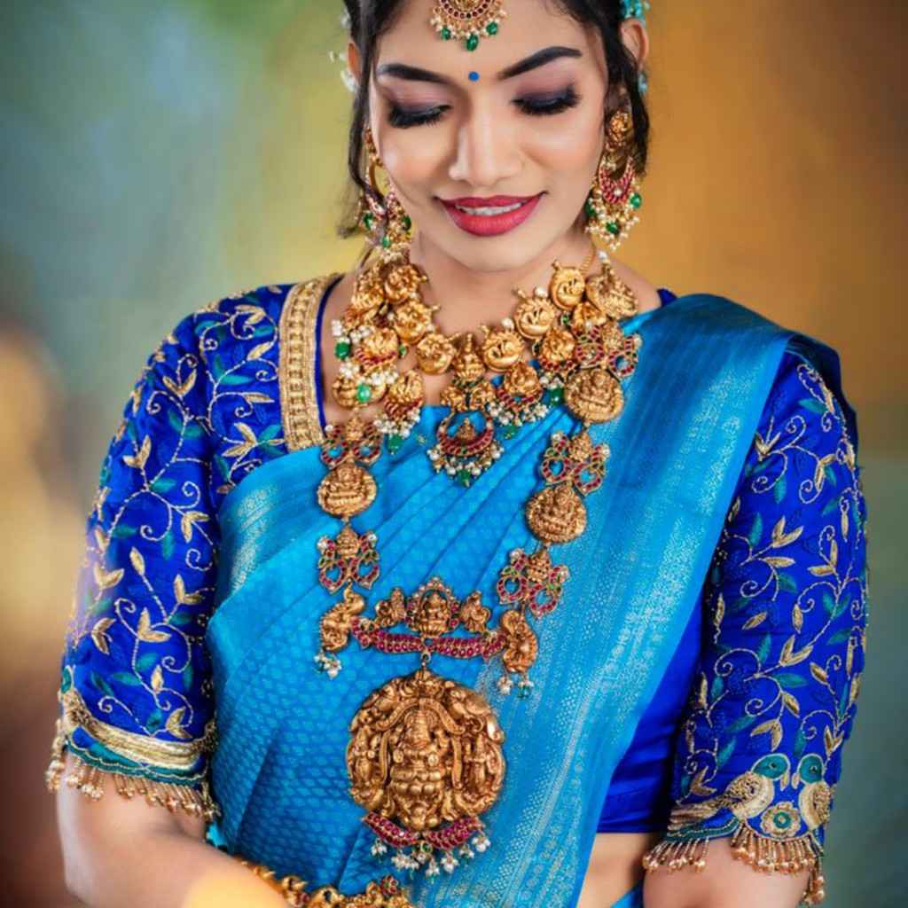 blue aari work blouse