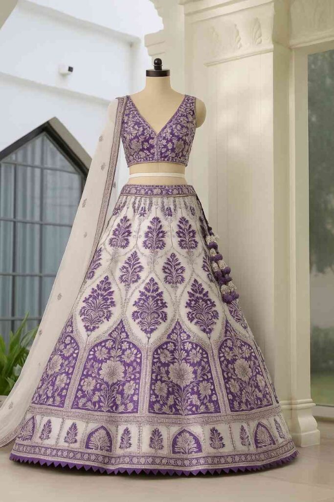 Purple and white lehenga